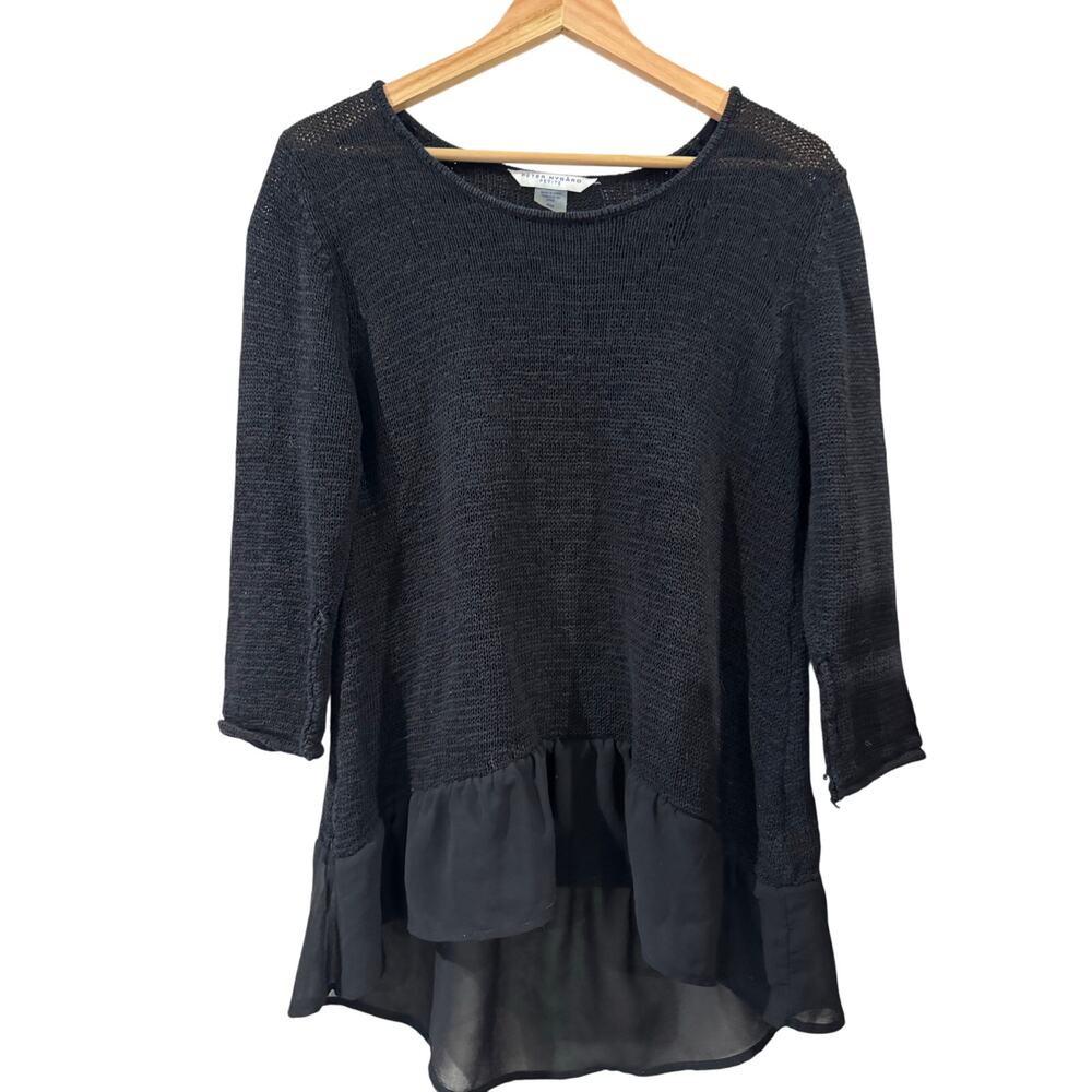 Peter Nygard Black Ruffle Flounce Sweater Size Medium Petite